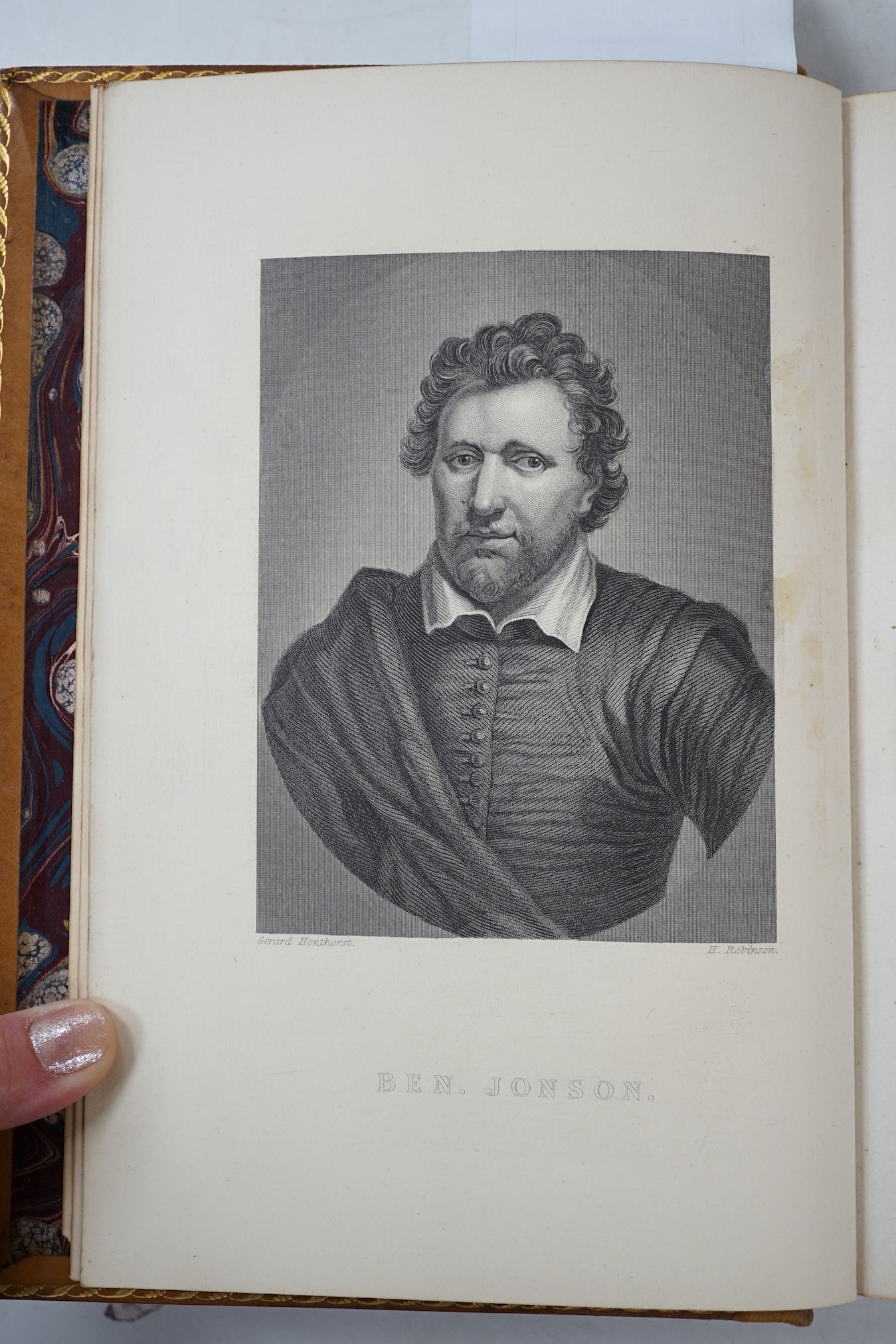 Jonson, Ben - Works, tree calf by Grieve of Edinburgh, 9 vols, Bickers and Son, 1875